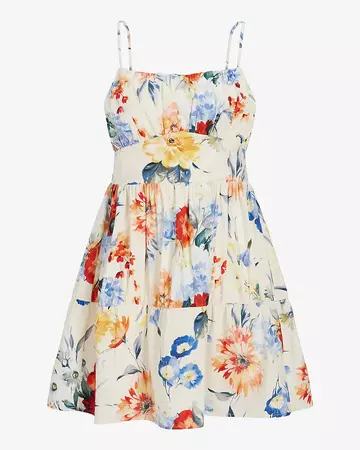 Floral Print Square Neck Tiered Mini Dress | Express