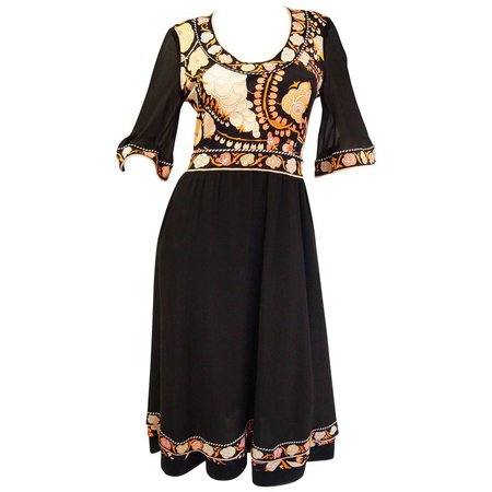 1960s Averardo Bessi Blooming Black and Floral Silk Cocktail Dress