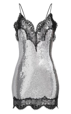 Silver Dress With Black Lace Trim