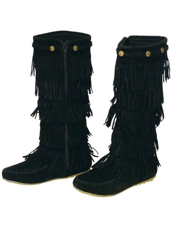 black moccasin boots fringed
