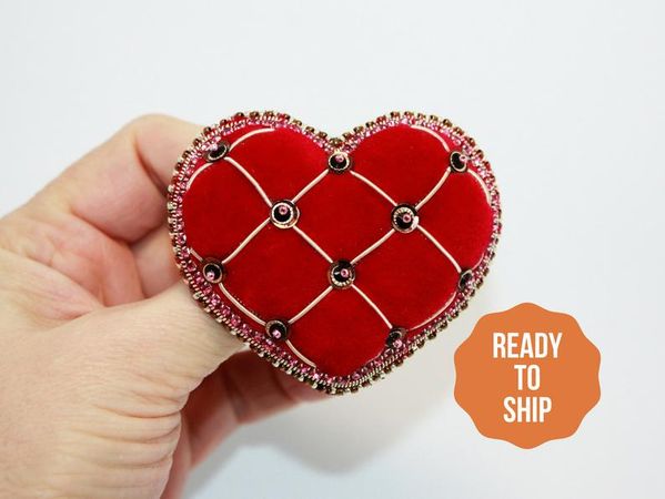 Embroidered Red Heart Brooch Luxury Gift for mom | Etsy