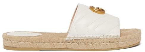 Gg Quilted Leather Espadrille Slides - Womens - White