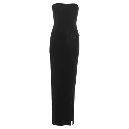 Gucci by Tom Ford black rayon and leather strapless evening dress, ss 1998 For Sale at 1stDibs