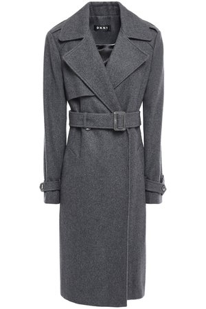 Charcoal Belted brushed wool-blend trench coat | Sale up to 70% off | THE OUTNET | DKNY | THE OUTNET