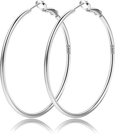 Amazon.com: OOOPEL 2mm Sterling Silver Big Hoop Earrings For Women Girls Large Hypoallergenic Circle Endless Thin Hoop Oversize: Clothing, Shoes & Jewelry