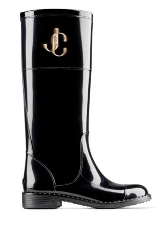 Jimmy Choo Black TPU Waterproof Rain Boots with JC Emblem