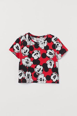 Short Printed T-shirt - Red/Mickey Mouse