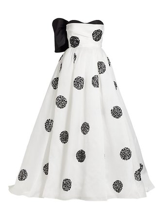 Shop Carolina Herrera Embroidered Bow Back Strapless Gown | Saks Fifth Avenue