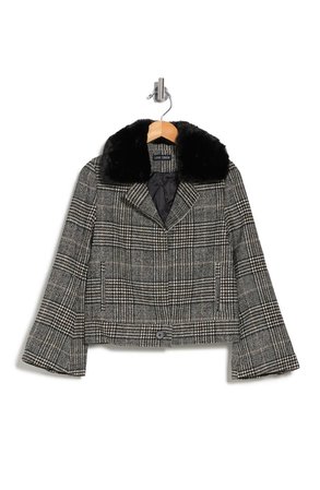 Plaid Print Faux Fur Collared Jacket | Nordstromrack