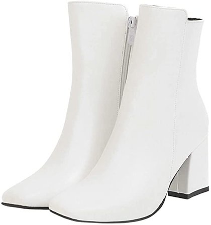 Amazon.com | Caradise Womens High Chunky Heeled Boots Zip Up Square Toe Ankle Booties Size 7 B(M) US,White | Ankle & Bootie