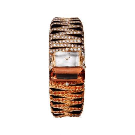 Cartier, Pelage Tigre Visible Hour Rose Gold & Topaz & Spessartite Garnets & Diamonds & Black Lacquer Watch