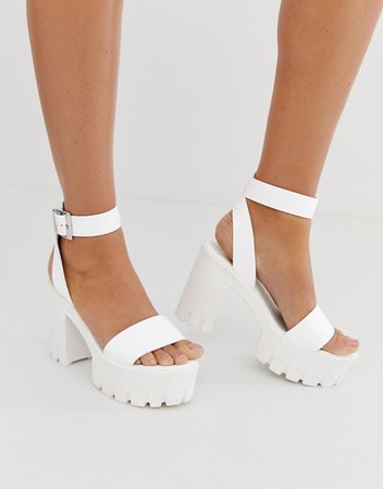 ASOS DESIGN Noticeable chunky platform heeled sandals in white | ASOS