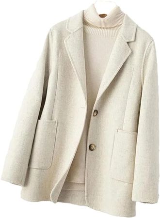 Amazon.com: Women Autumn Winter Coat Collar Woolen Jacket Single-Breasted Pocket Double-Sided Cashmere Short Outwear : Clothing, Shoes & Jewelry