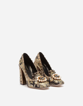 DOLCE & GABBANA Floral Print Beaded Accents Pumps