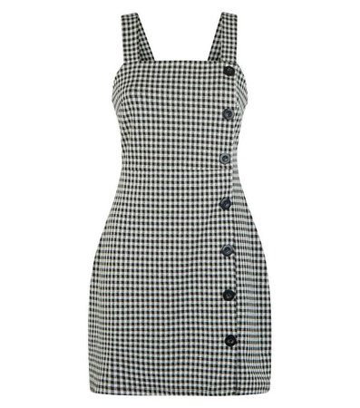 Petite Black Gingham Button Side Pinafore Dress | New Look