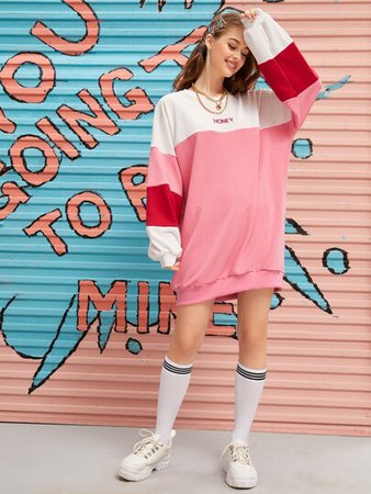 Cut And Sew Letter Print Sweat Dress Without Bag | ROMWE