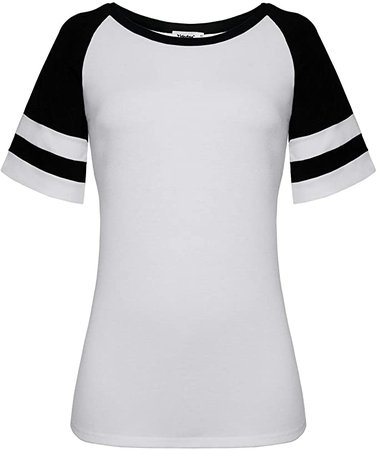 Yidarton Women's Color Block Short Sleeve T Shirt Casual Round Neck Tunic Tops(Dark Gray, L) at Amazon Women’s Clothing store