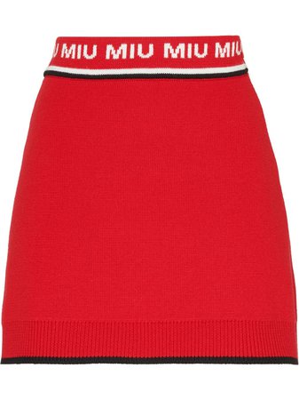 Miu Miu Jacquard Logo Knitted Skirt MMG3101V8X Red | Farfetch