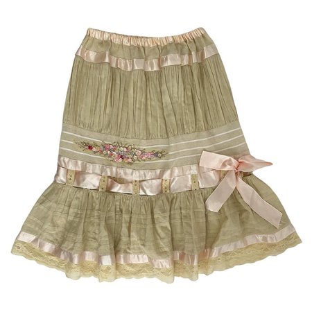 Blumarine angelic beige and pink midi skirt with... - Depop