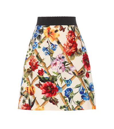 Floral wool and silk skirt