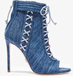 Denim high heeled boots