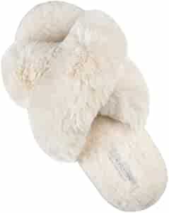 Amazon.com | HALLUCI Women's Cross Band Soft Plush Fleece House Indoor or Outdoor Slippers (7-8, Grey) | Slippers