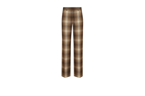 FLARED PANTS Brown and Beige Check Wool and Silk