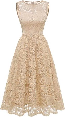 Chamapagne Lace Dress for Women Wedding Guest Cocktail Dresses for Evening Party Midi Bridal Shower Dress A-Line Lace Church Dress Chamapagne 2XL Champagne at Amazon Women’s Clothing store