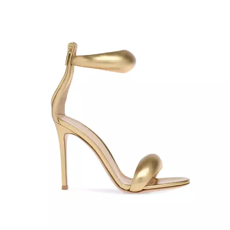 Gold KAFIN Ankle Strap Leather Stiletto High Heel Sandals - 9.5cm | i The Label – ithelabel.com