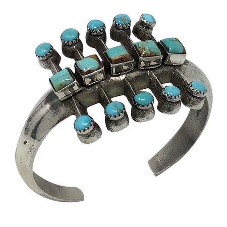 Aaron Anderson Navajo Handmade Silver Bug-Inspired Kingman Turquoise Bracelet