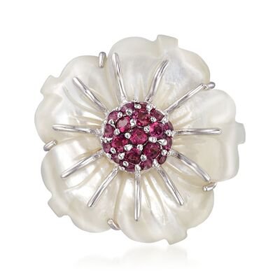 20-22mm X 8-11mm Cultured Baroque Pearl Flower Pin with .80 ct. t.w. Amethysts in Sterling | Ross-Simons