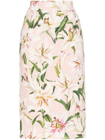 Dolce & Gabbana Lily Print Pencil Skirt