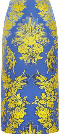 Floral-jacquard Midi Skirt - Blue