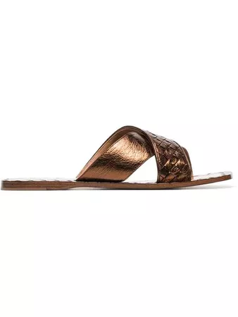 Bottega Veneta Metallic Intrecciato Criss Cross Sandals - Farfetch