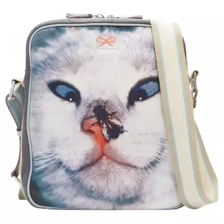 ANYA HINDMARCH blue cross eyed cat fly crossbody messenger bag at 1stDibs