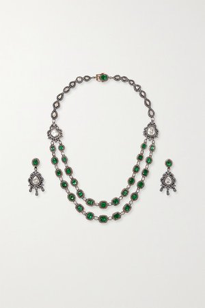 Amrapali | Sterling silver-plated 18-karat gold, emerald and diamond necklace and earrings set | NET-A-PORTER.COM