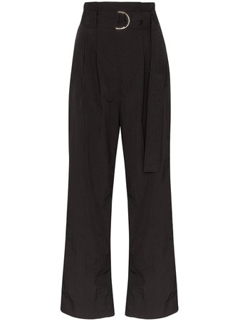 Ganni Belted High-Waisted Trousers F4349 Black | Farfetch