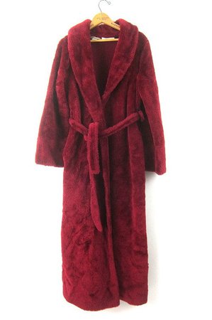 Long Furry Red Robe 1970s Housecoat Vintage Dressing Bedroom | Etsy