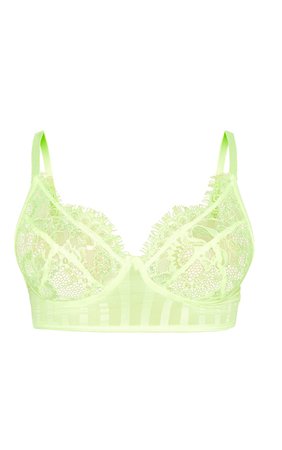 Neon Lime Striped Lace Bralette | Lingerie | PrettyLittleThing