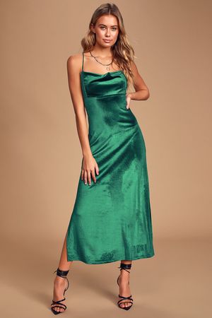 Mesmerize Teal Green Velvet Cowl Neck Midi Dress | Lulus | $50