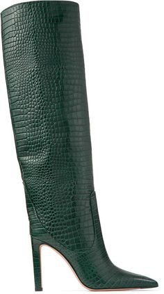 Jimmy Choo MAVIS 100 Dark Green Croc Embossed Leather Knee High Boots