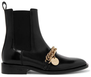 Chain-embellished Glossed-leather Chelsea Boots - Black