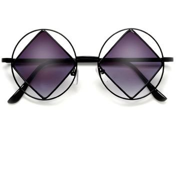 round frame diamond shaped sunglasses purple