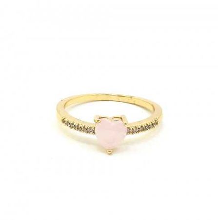 Anel Dourado Com Pedra De Coração Rosa - Bijoux Brincos e Acessórios