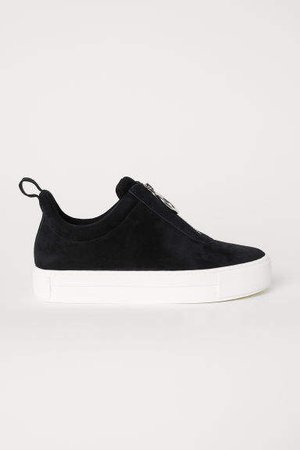 Pile-lined Suede Sneakers - Black