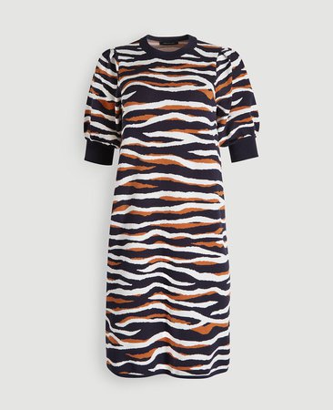 Tiger Print Puff Sleeve Sweater Shift Dress | Ann Taylor