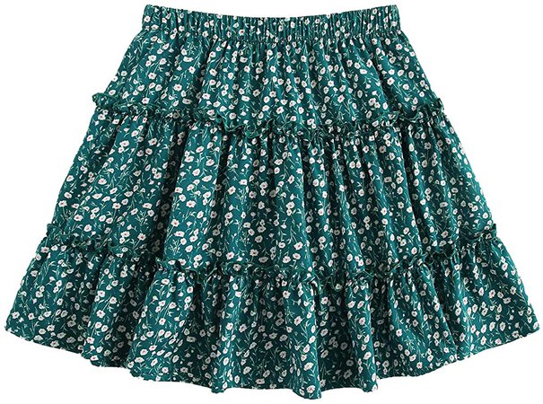 SheIn Women's Leopard Print Drawstring Waist Layer Ruffle Hem Short Skirt at Amazon Women’s Clothing store