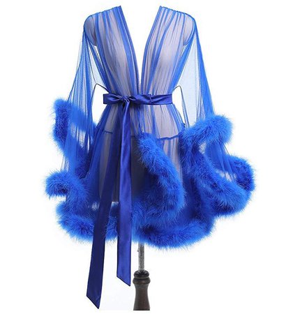blue lingerie robe with fur
