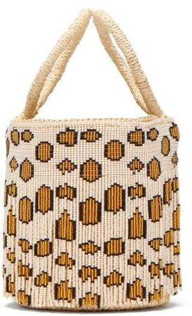 Studio - Mini Leopard Print Beaded Fringe Bucket Bag - Womens - Leopard