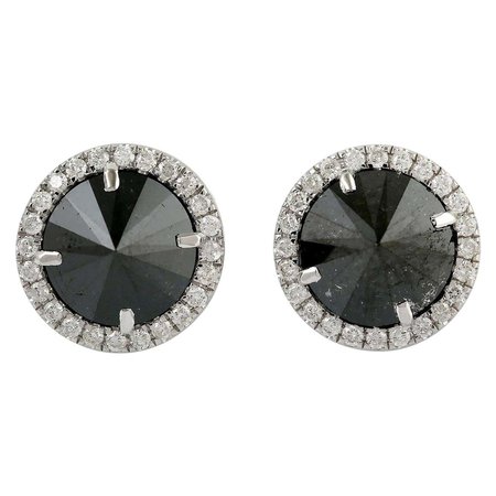18 Karat Gold Black Diamond Stud Earrings For Sale at 1stDibs